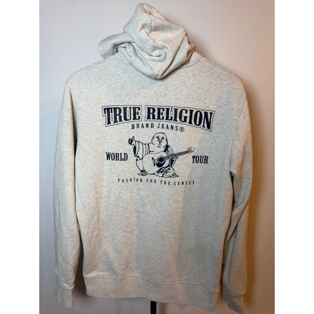 True Religion World Tour Buddha Zip Up Hoodie Gray Mens Large RN112790